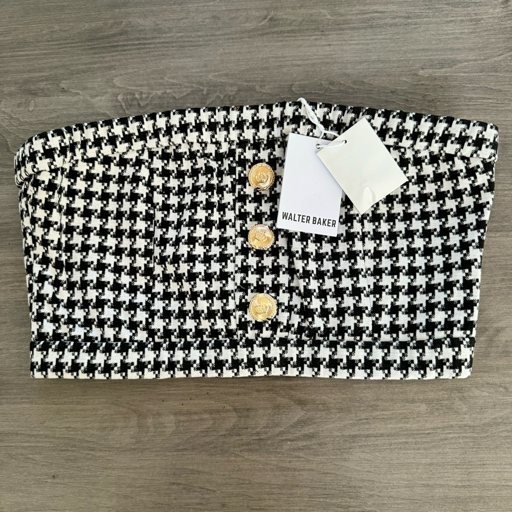 Walter Baker Houndstooth Bandeau Cropped Top black white size S NWT $118 - Picture 3 of 11